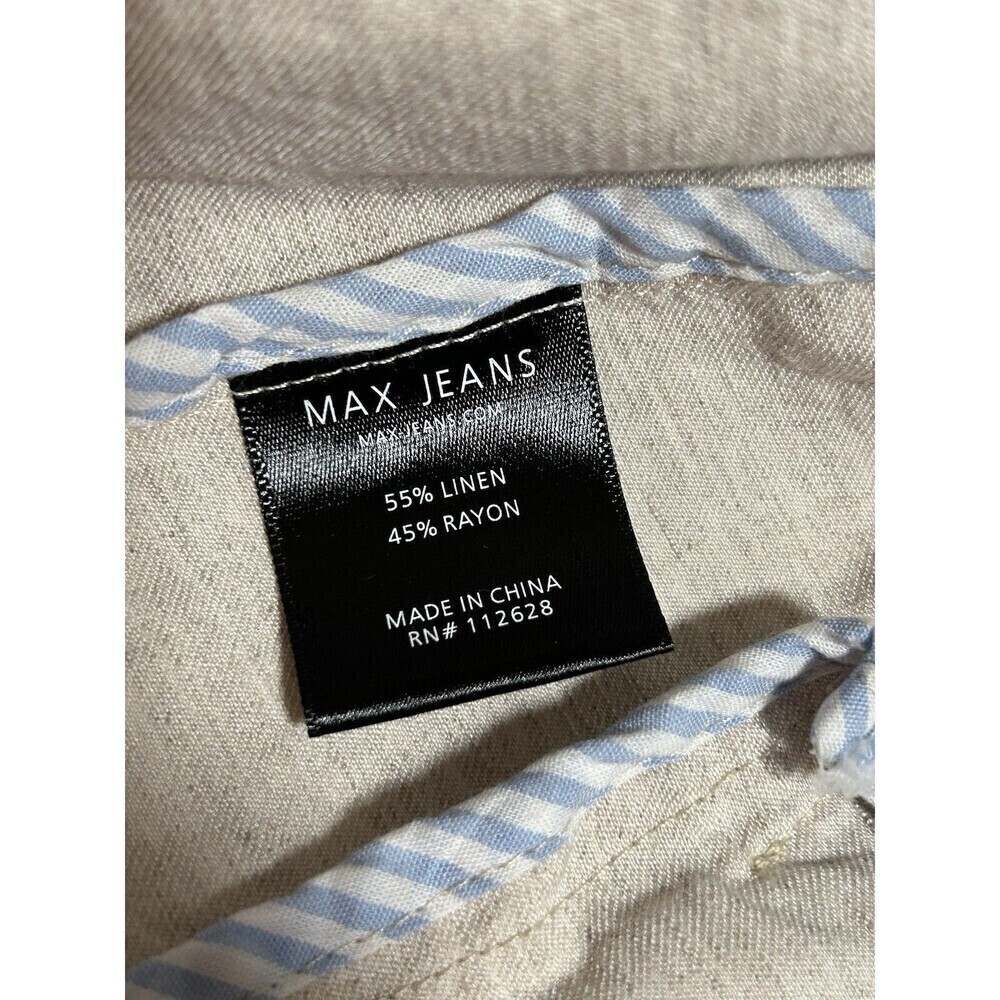 MAX JEANS Linen Blend Cream Jacket with Pockets & Cinch Tie Waist Size Small - Picture 7 of 9